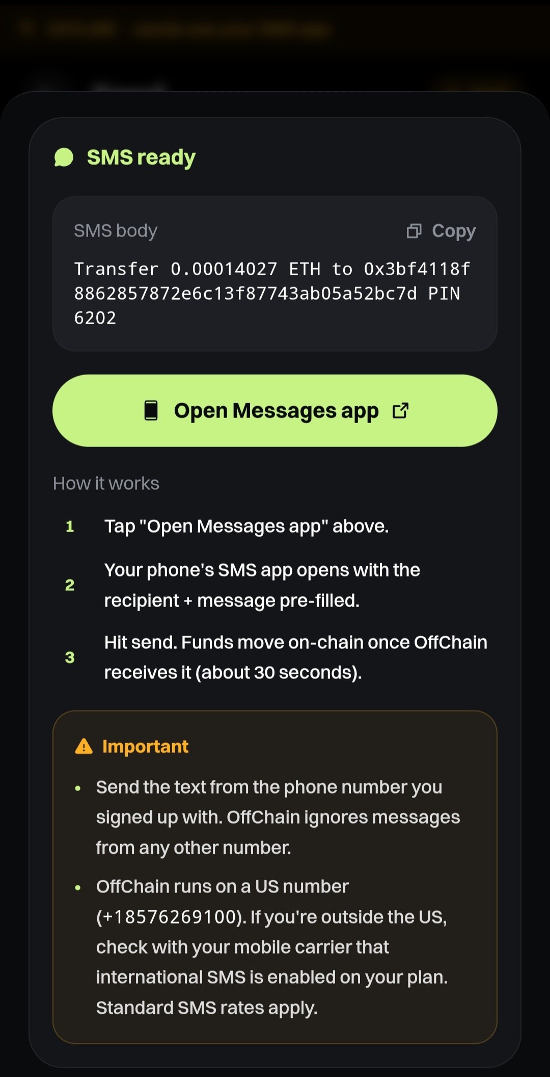 Send over SMS